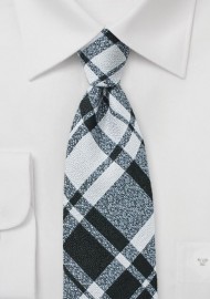 Wool Plaid Tie in Silver, Black, and Gray