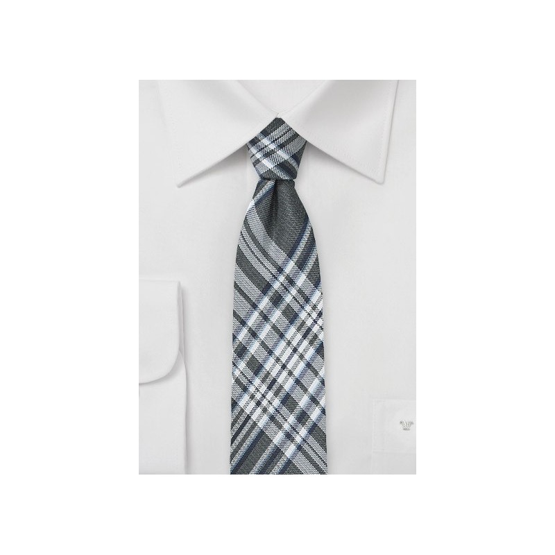 Trendy Checkered Tie in Gray and Silver