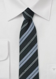 Black and Gray Skinny Wool Striped Tie