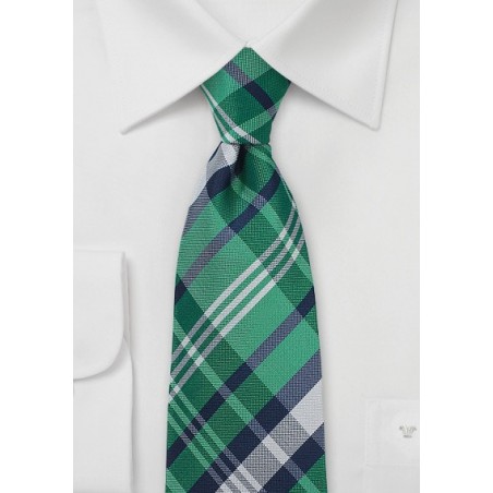 Green and Navy Tartan Plaid Tie in XL Length