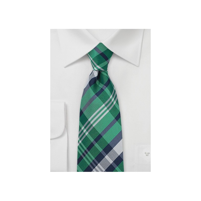 Green and Blue Plaid Kids Tie