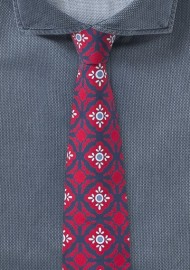 Spanish Geometric Print Tie in Red and Navy