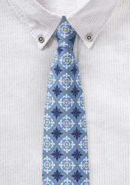 Cotton Print Summer Tie in Light Blue