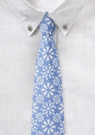 Pale Blue Floral Lace Cotton Tie