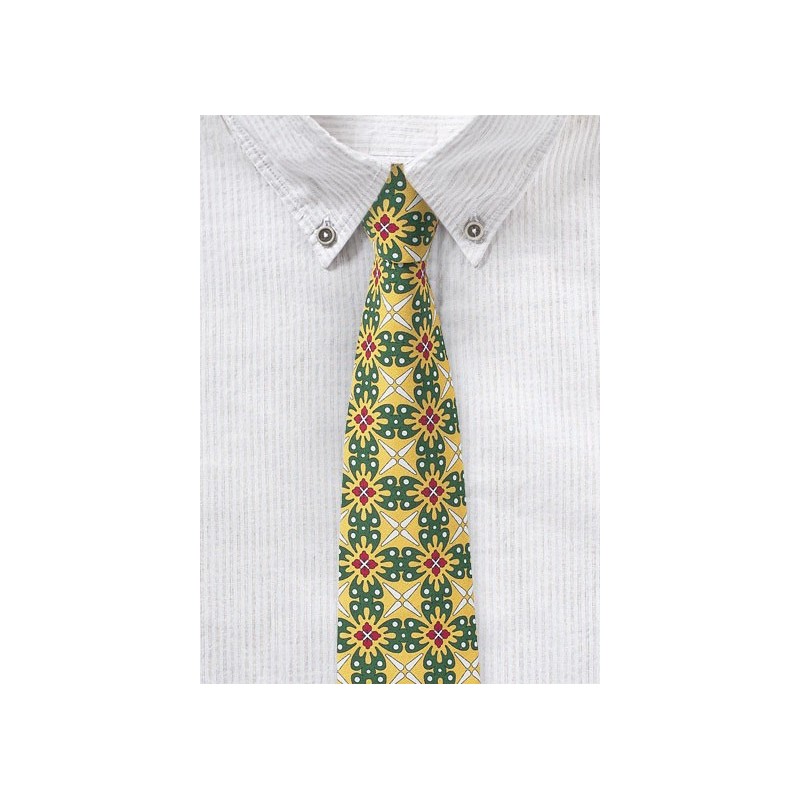 Vintage Yellow and Green Geometric Cotton Tie