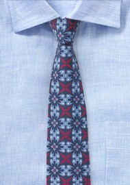 Wild Cotton Print Skinny Tie in Red and Blues