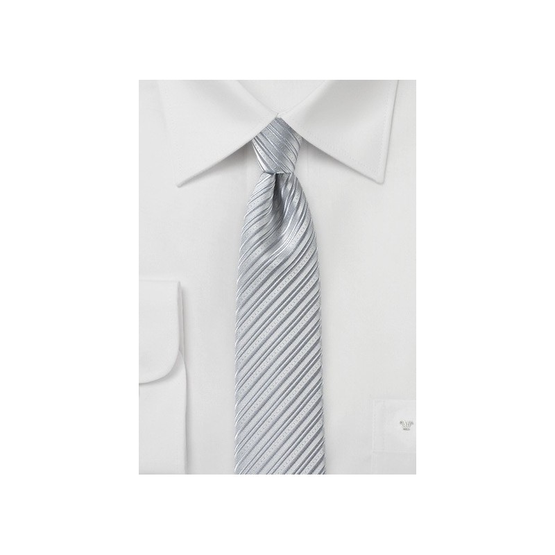 Silver Skinny Tie with Modern Stripes