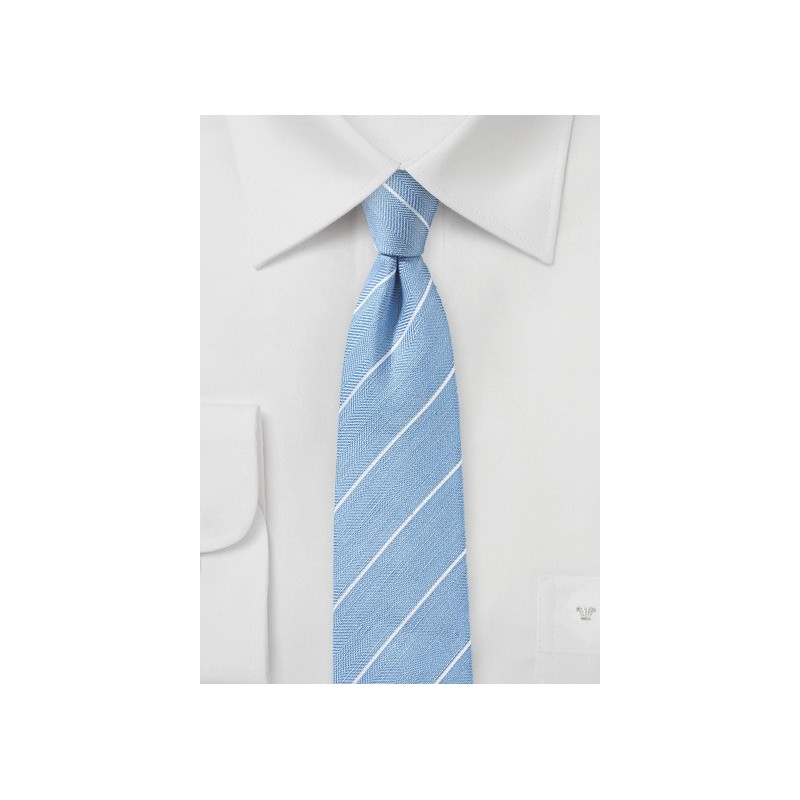 Powder Blue Striped Linen Tie