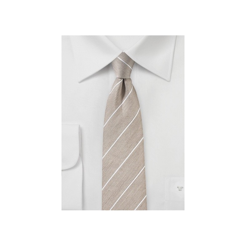 Tan Colored Striped Linen Tie