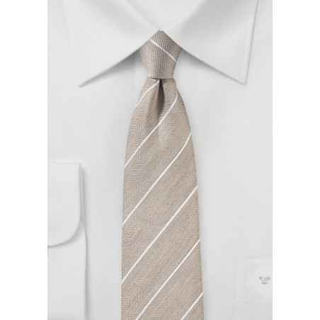 Tan Colored Striped Linen Tie