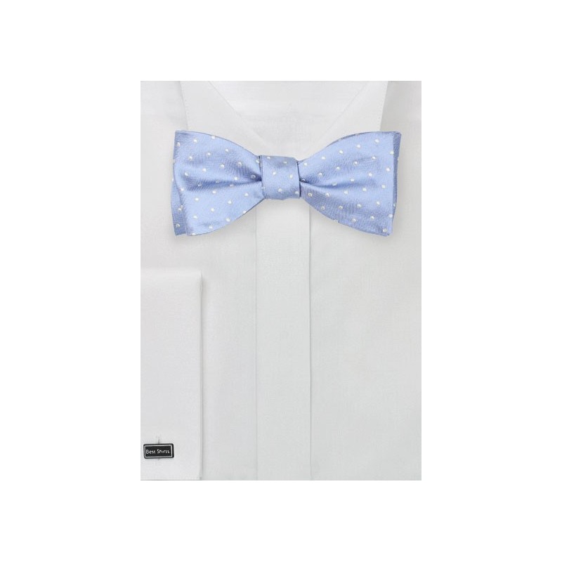 Soft Blue Bow Tie with Polka Dots