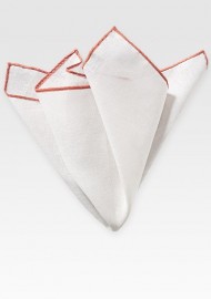 White and Coral Peach Linen Hanky