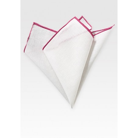 White and Hot Pink Linen Hanky
