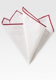 White and Red Linen Pocket Square
