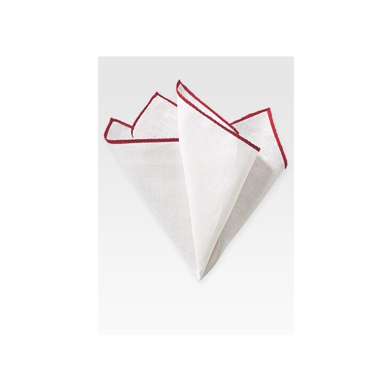 White and Red Linen Pocket Square