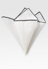 White and Pewter Gray Linen Pocket Square