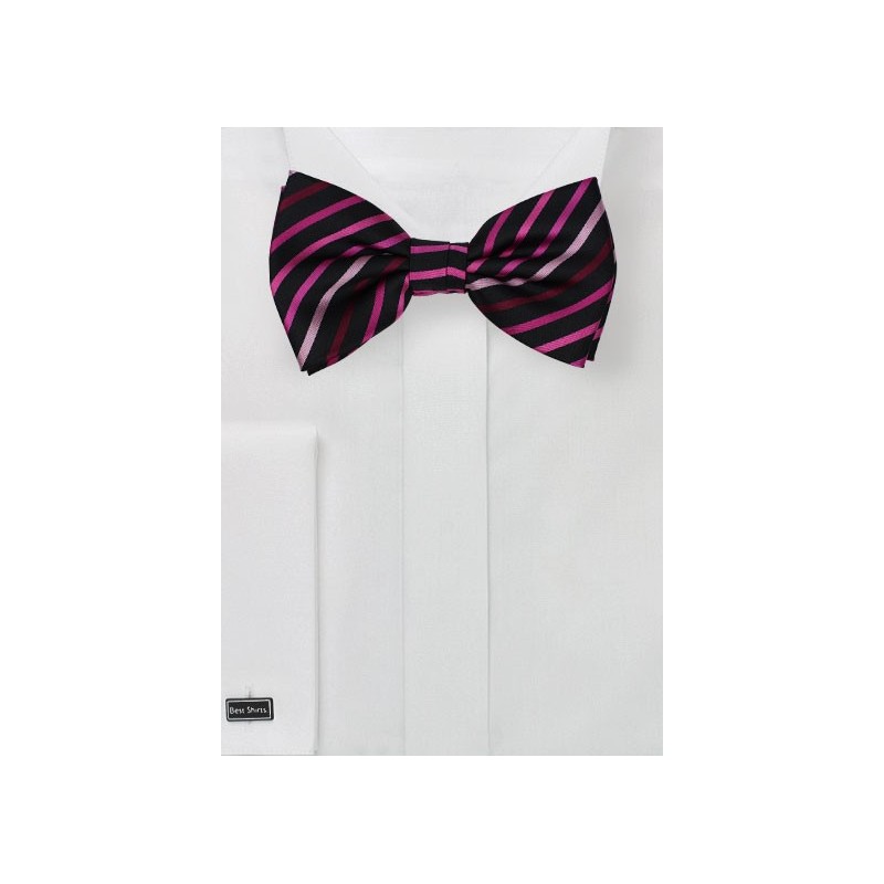 Black Bow Tie with Pink Stripes