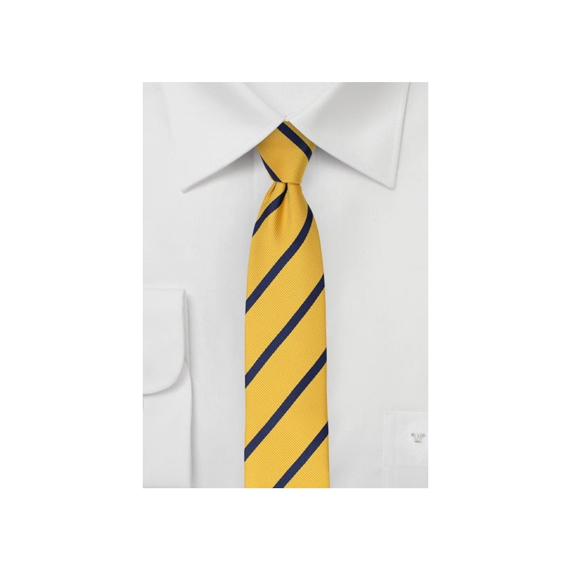 Skinny Repp Stripe Tie in Navy and Yellow