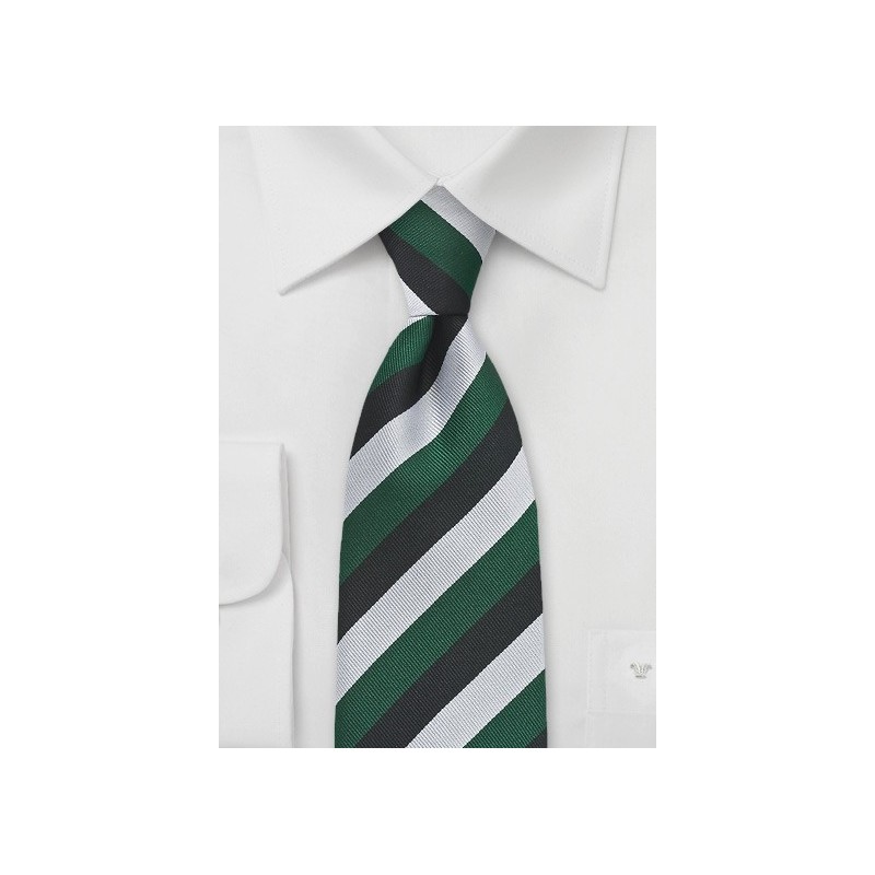 XL Repp Stripe Tie in Green, Silver, and Black