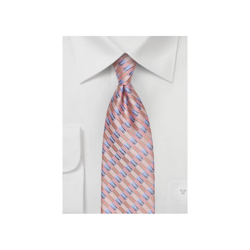 Salmon Pink Checkered Tie