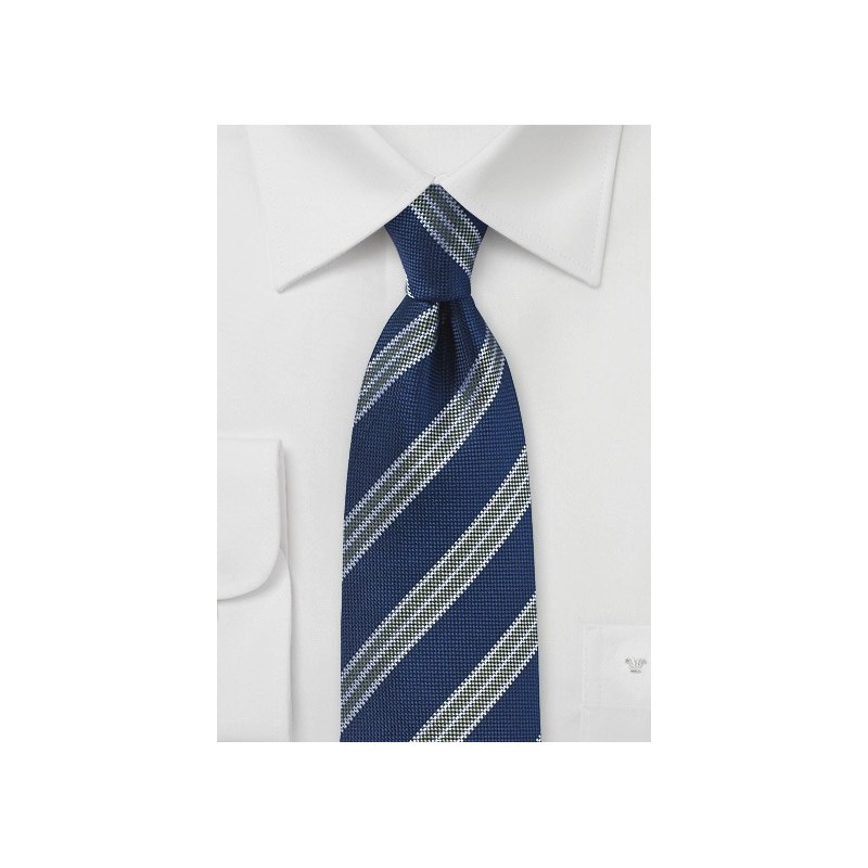 Textured Stripe Tie in Navy and Olive
