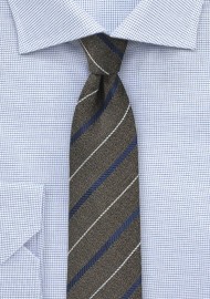 Dark Brown and Navy Striped Skinny Tie