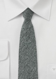 Herringbone Raw Silk Mens Tie in Gray