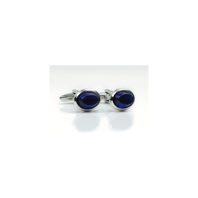 Oval shaped cufflinks with blue glass inlay