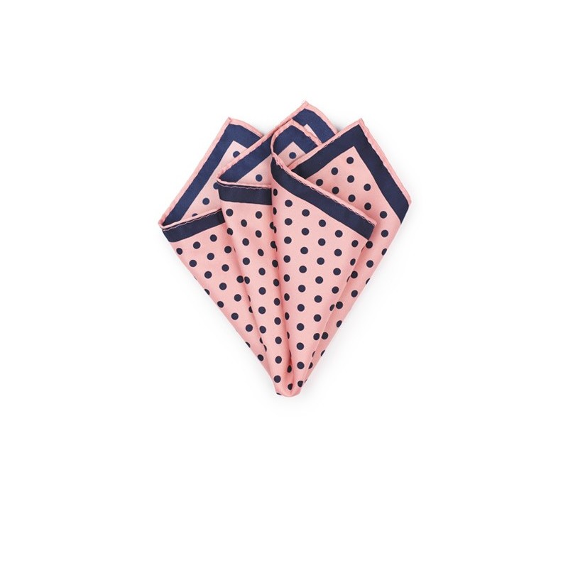 Pink and Navy Polka Dot Pocket Square