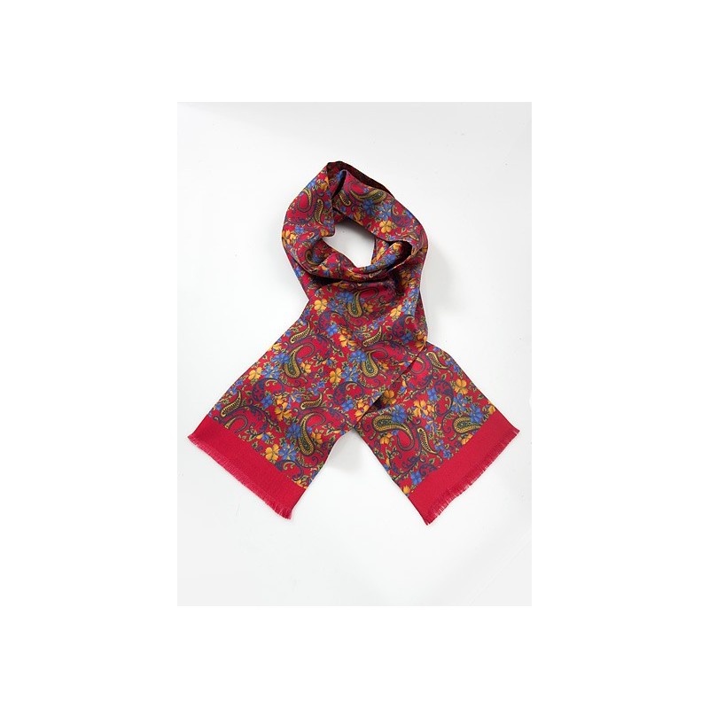Floral Silk Scarf for Men in Red