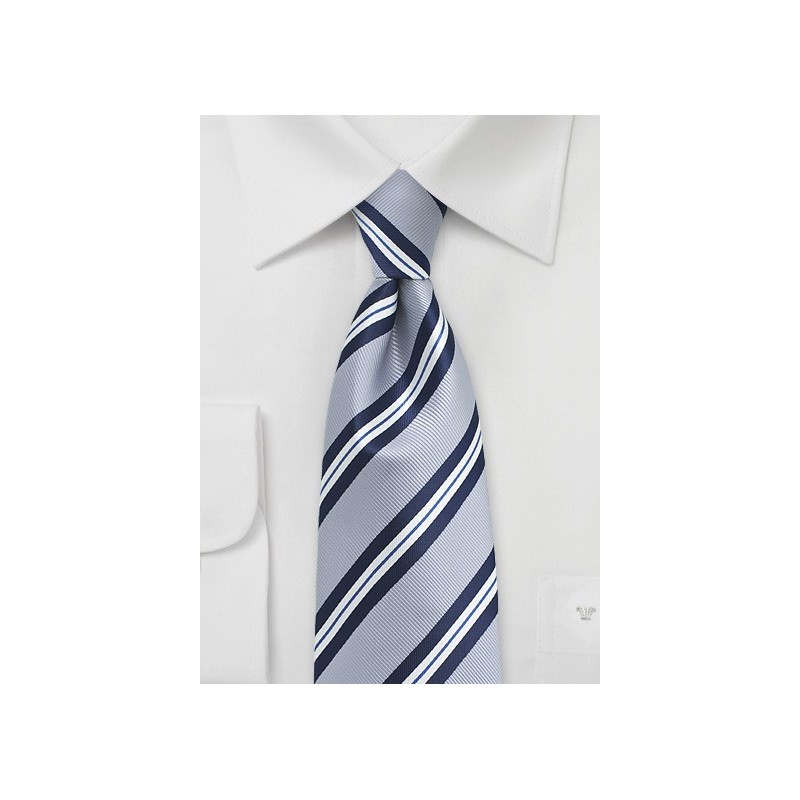 Silver and Navy XL Striped Tie