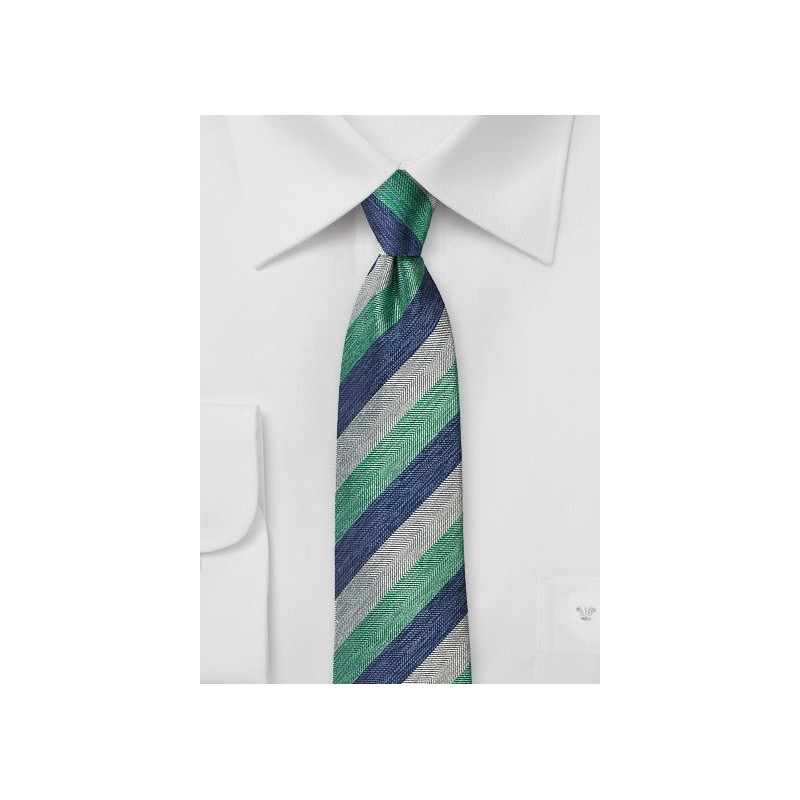 Summer Striped Silk Tie in Green, Gray, and Blue