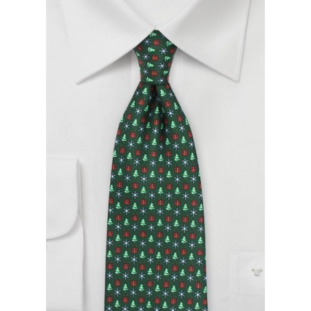 Holiday Themed Mens Tie in Dark Green