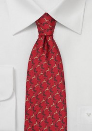 Reindeer Print Christmas Tie in Cherry Red