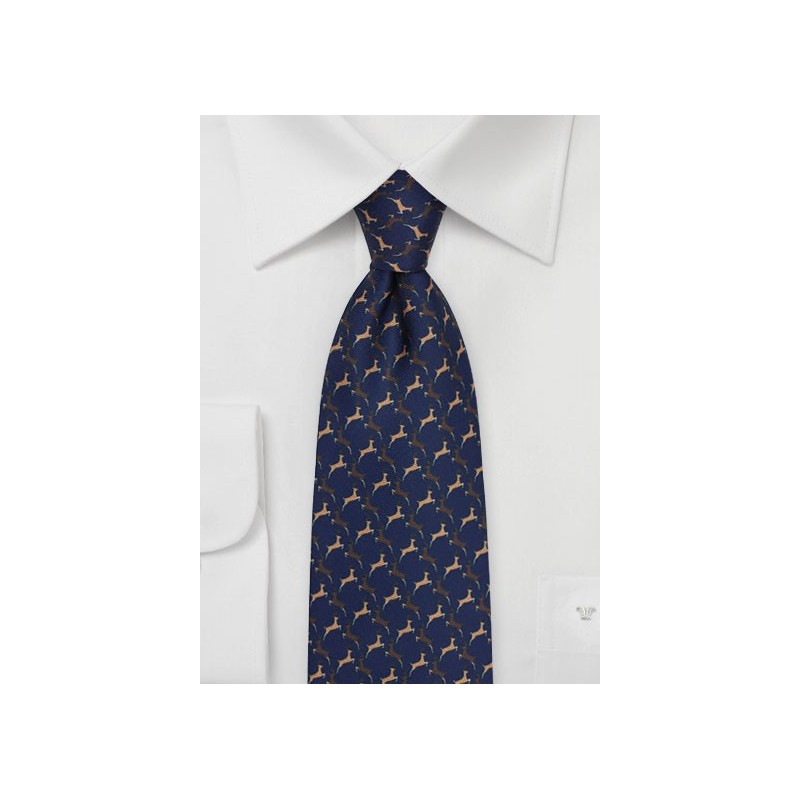 Reindeer Holiday Necktie in Navy Blue