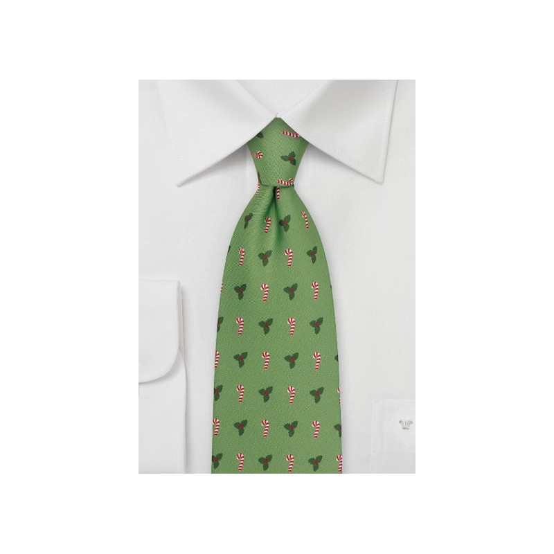 Candy Cane and Mistletoe Tie in Fresh Green