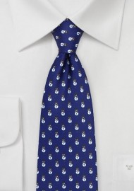 Snowmen Designer Print Tie in Royal Blue