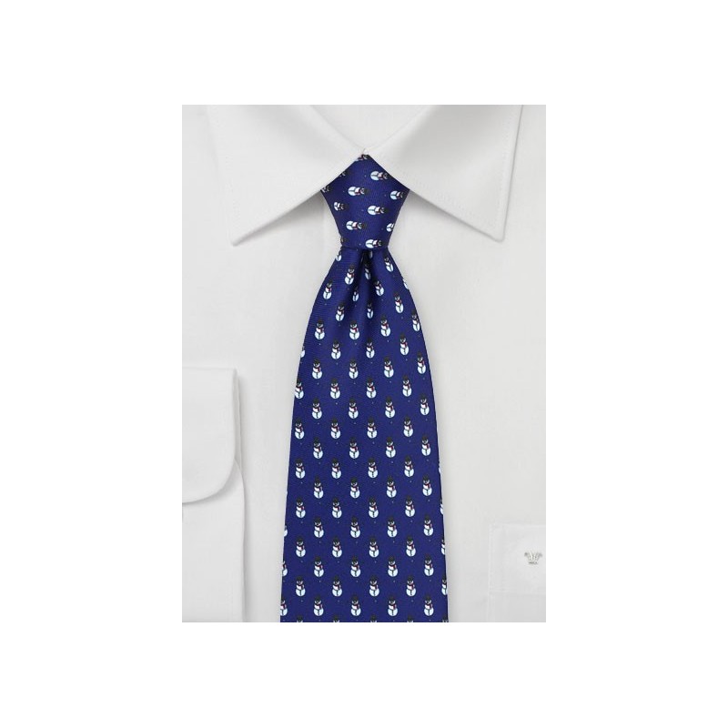 Snowmen Designer Print Tie in Royal Blue