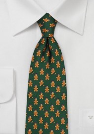 Oliver Green Tie with Gingerbread Men
