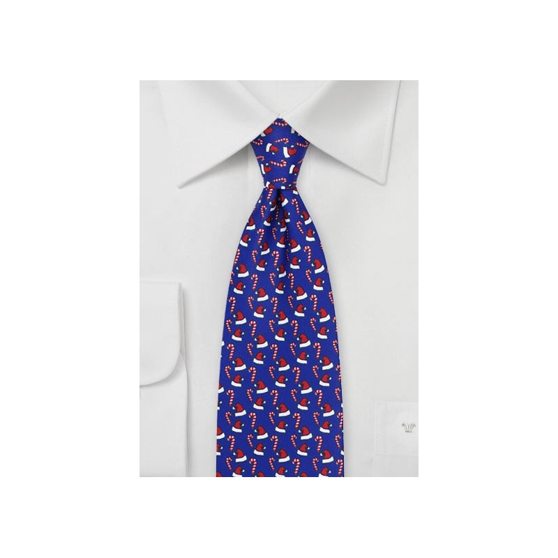 Santa Hats and Candy Cane Tie in Royal Blue