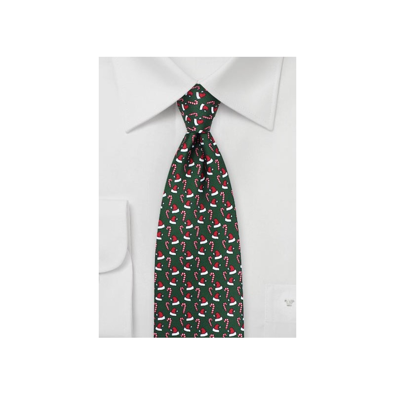 Santa Hat and Candy Cane Print in Dark Green