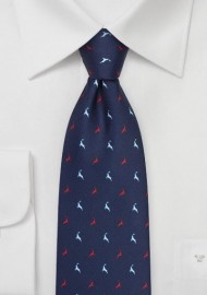 Reindeer Print Tie in Navy, Red, and White