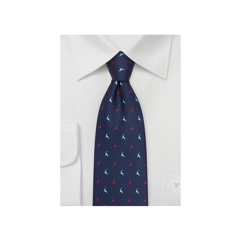 Reindeer Print Tie in Navy, Red, and White