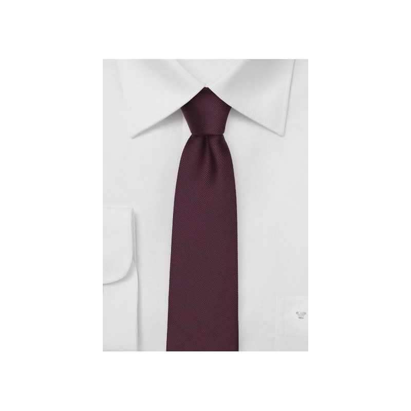 Repp Textured Skinny Tie in Burgundy