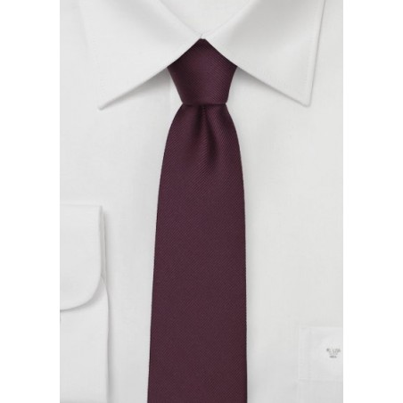 Repp Textured Skinny Tie in Burgundy