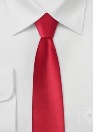 Shiny Satin Silk Tie in Bright Red in Skinny Width