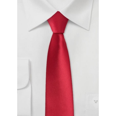 Shiny Satin Silk Tie in Bright Red in Skinny Width