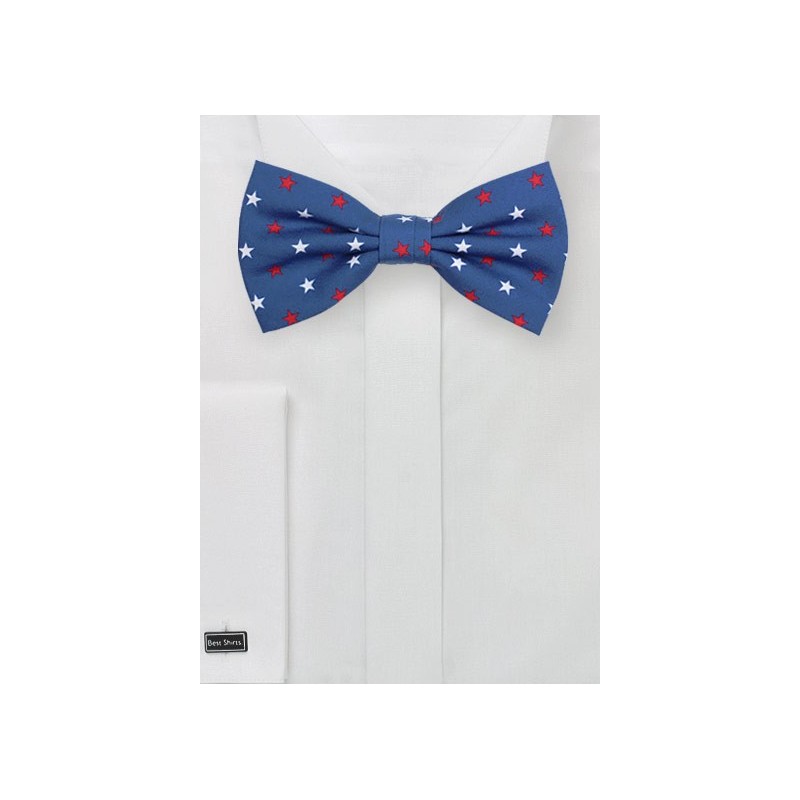 Blue Bow Tie with Stars in Red and White