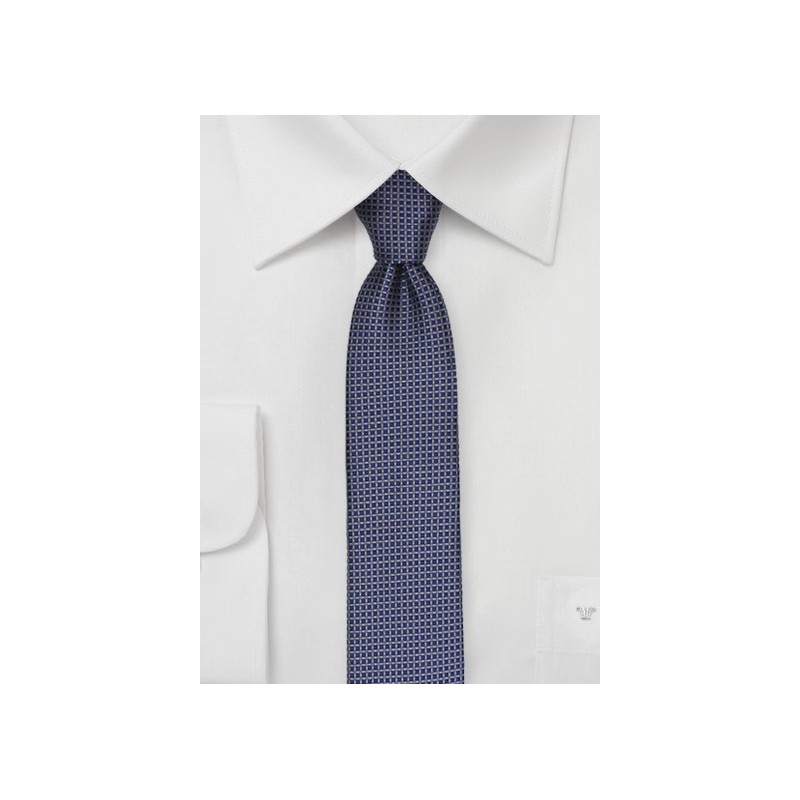 Micro Checkered Skinny Tie in Silver and Blue