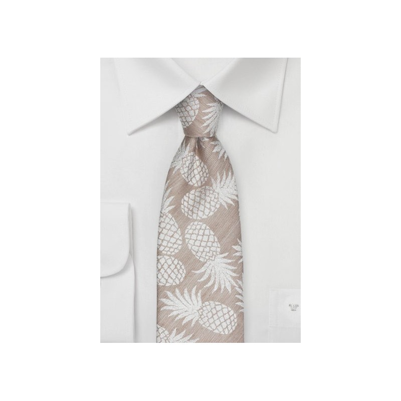 Tan Colored Linen Tie with Pineapple Design